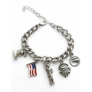Patriotic Americana Silver Tone Charm Bracelet - Symbols of Liberty